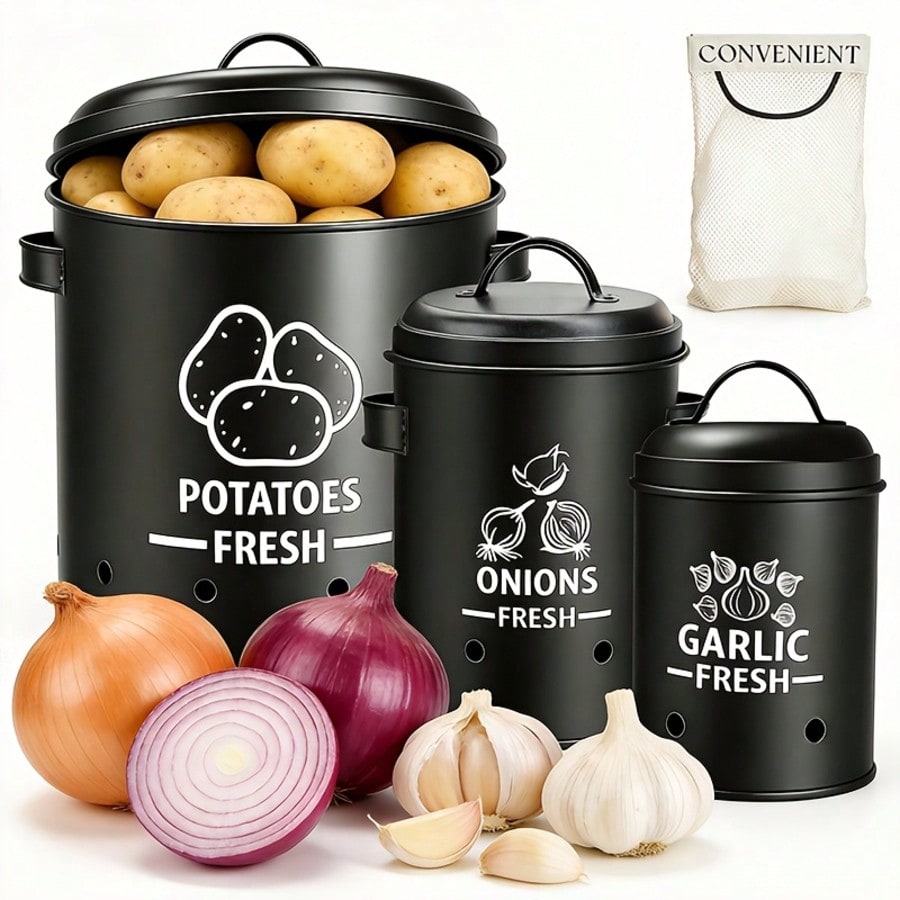 Kitchen Appliances Organizer - Potato Onion Garlic Storage Bin Set