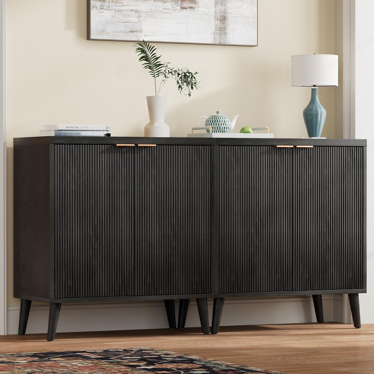 Fluted Buffet Cabinet With Sto - Kitchen Appliances Organizer 评论和价格